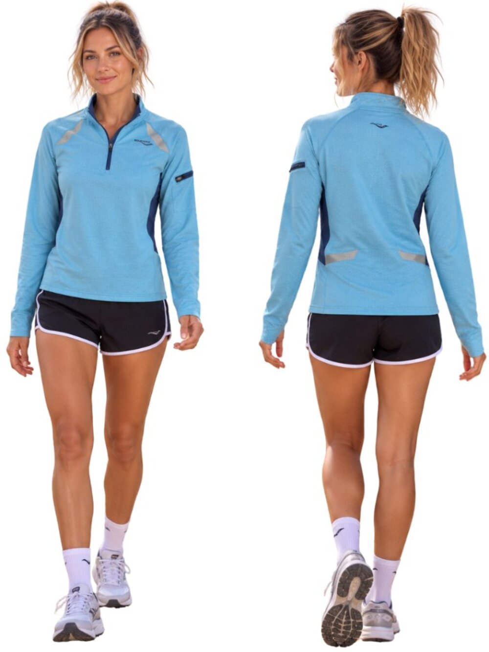Saucony 1/4 Zip Lightweight Textured Pullover Women's Medium Blue Active Running